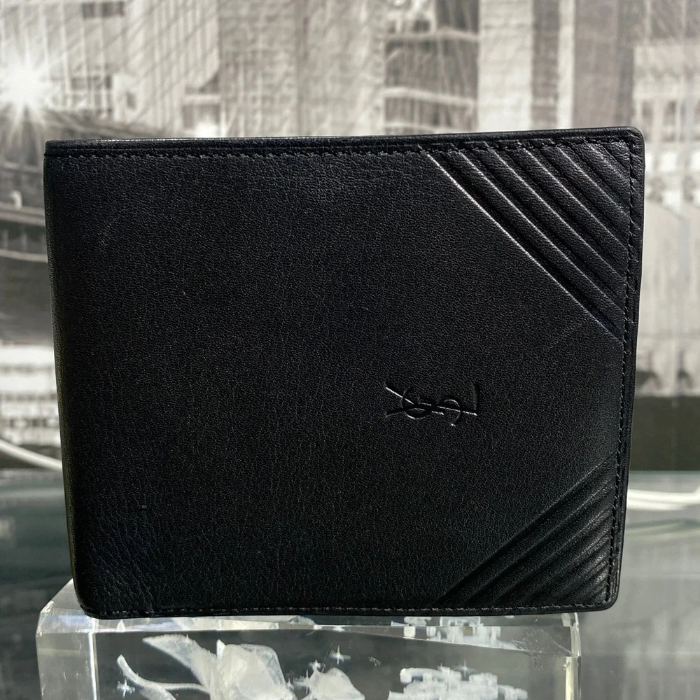 Authentic YSL Sleek black leather bifold wallet